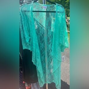 LuLaRoe Teal Shirley Kimono Cardigan Lace with Intricate Design NEW WITH TAGS